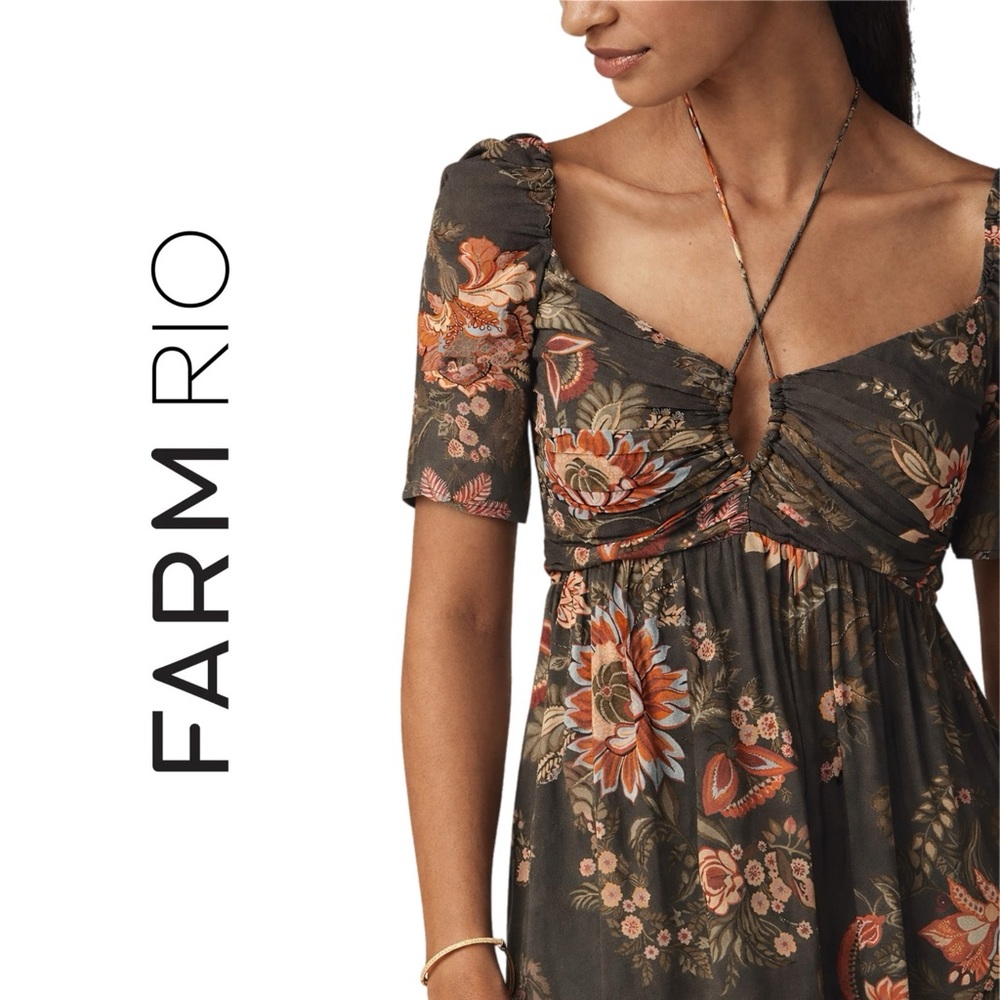 Farm Rio x Anthropologie Long-Sleeve Halter Midi Dress